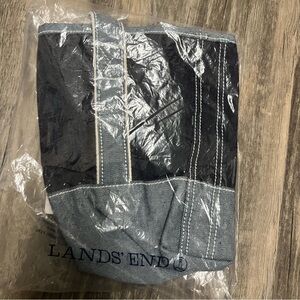 Lands’ End double wine tote bag denim canvas